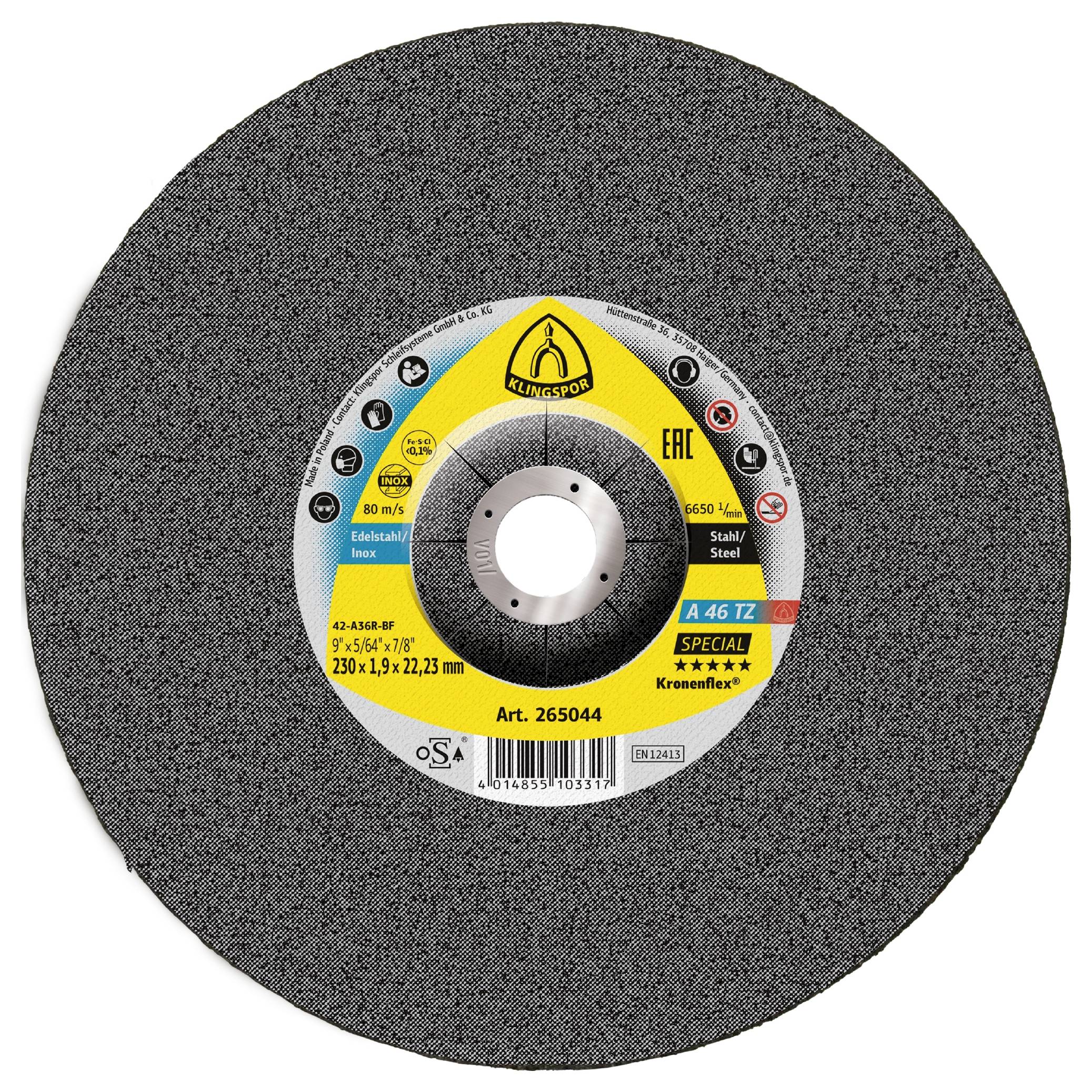 Klingspor A 46 TZ Special 265044 Cutting disc (off-set) 230 mm 25 pc(s) Stainless steel, Steel