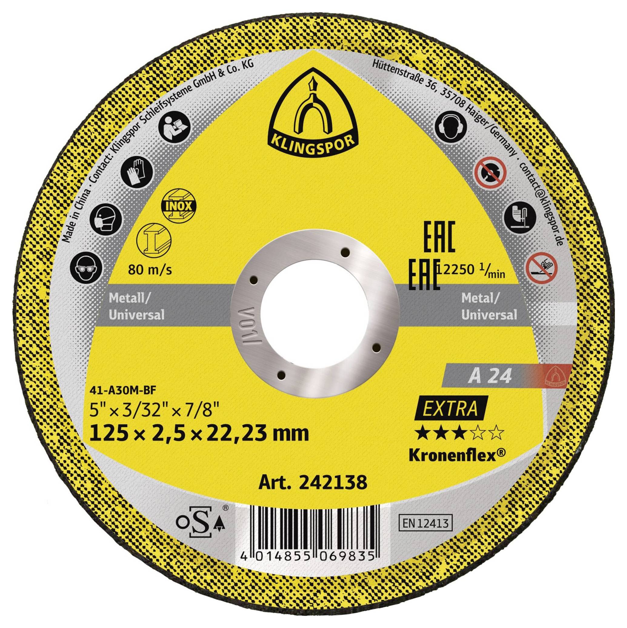 Klingspor A 24 Extra 242138 Cutting disc (straight) 125 mm 25 pc(s) Metal