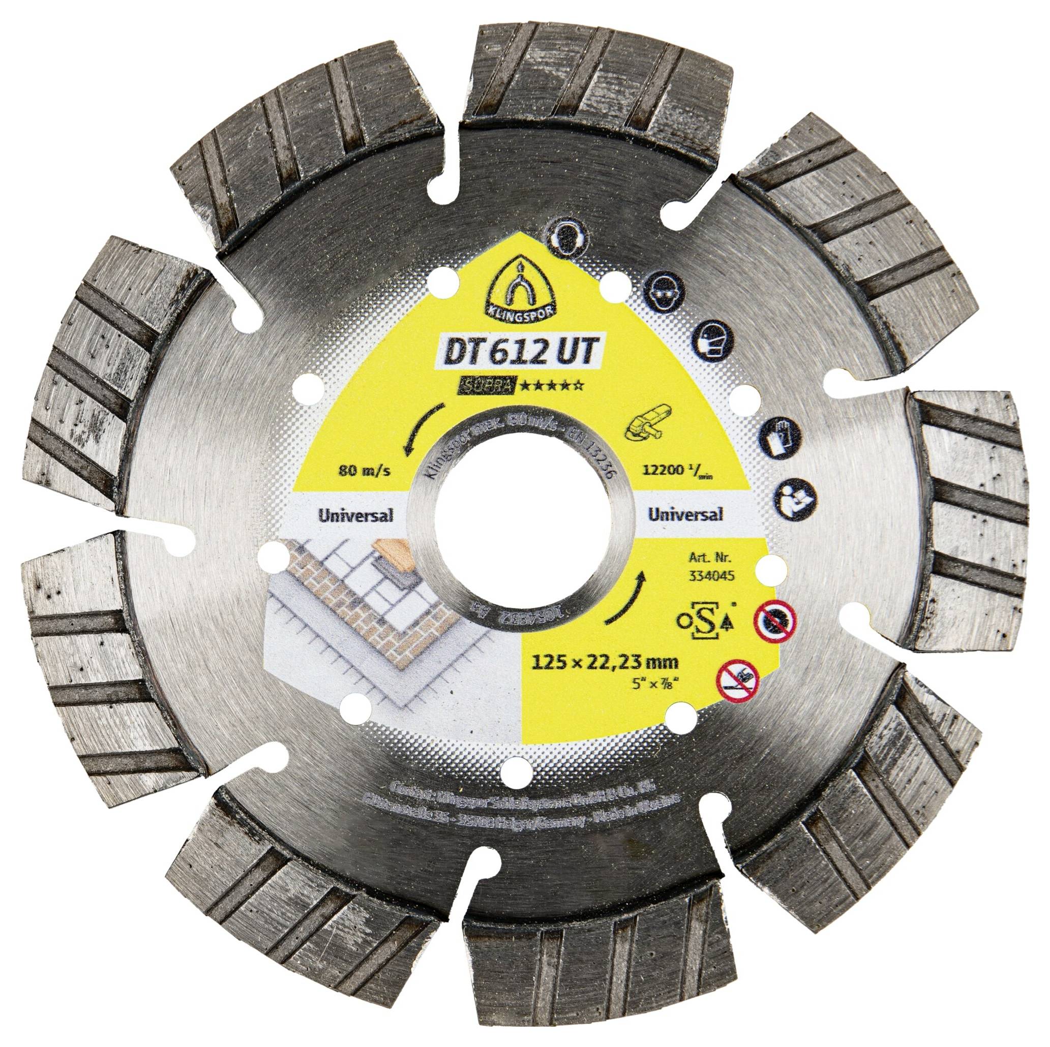 Klingspor 334045 DT 612 UT Supra Diamond cutting disc Diameter 125 mm Bore diameter 22.23 mm Baustellenmaterialien, Beton, univers