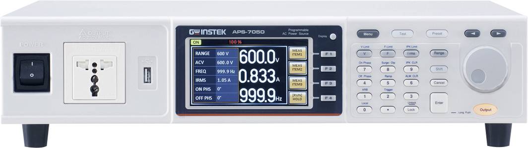 Electronic test instrument with a digital display showing various readings, control buttons, and dials for power measurement operations.