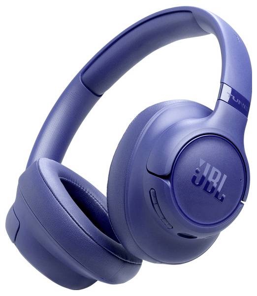 Blue over-ear wireless JBL headphones with cushioned ear cups and adjustable headband.