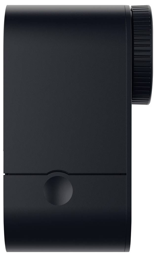 A black, rectangular electronic device with a circular dial on the right side. The device has a minimalistic design and appears compact.