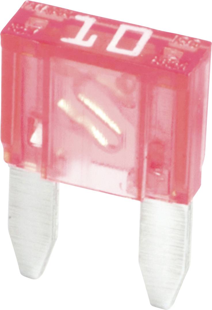 A red, rectangular automotive blade fuse labeled '10', used in vehicles to protect electrical circuits.