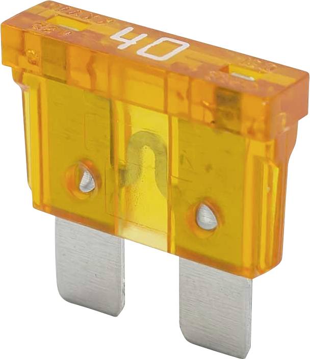 An orange 40-amp blade fuse with two metal prongs and a transparent casing.