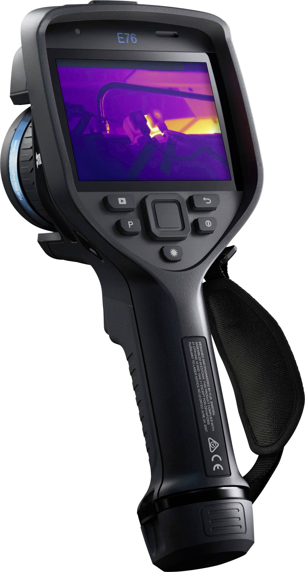 A handheld thermal imaging camera showing an infrared image on its screen, used for detecting heat patterns and visualizing temperature.