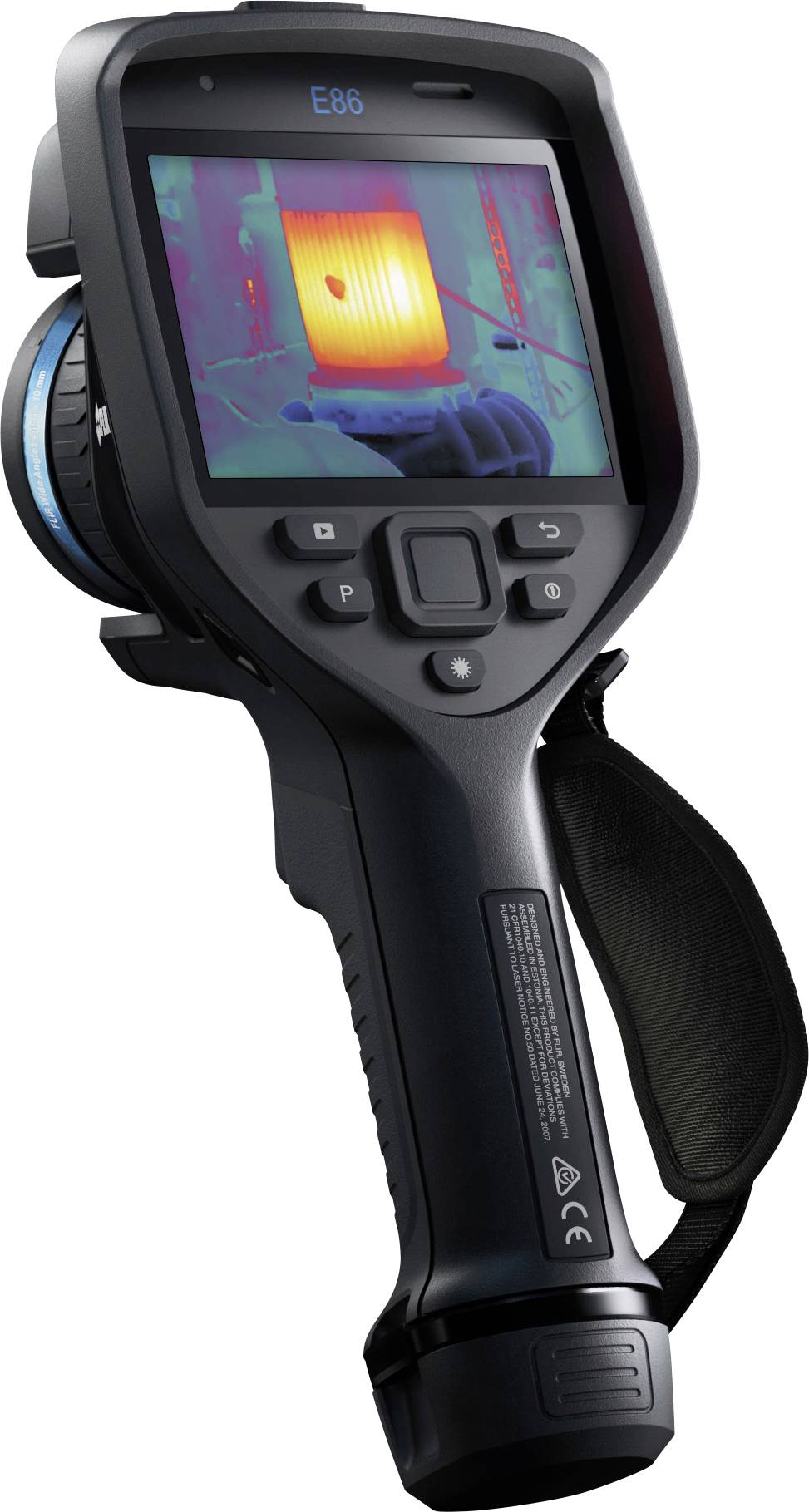 Handheld thermal imaging camera displaying a heat map on the screen, used for detecting temperature variations in different environments.