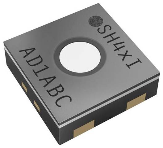 A small, square electronic sensor casing labeled 'AD1ABC' and 'SH4XI' with gold connectors, used in devices for measuring environmental data.