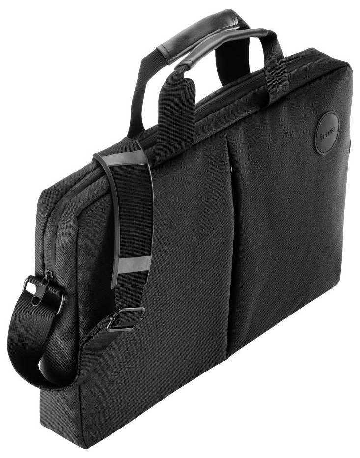 Black zippered laptop briefcase with shoulder strap and top handles shown on a white background.