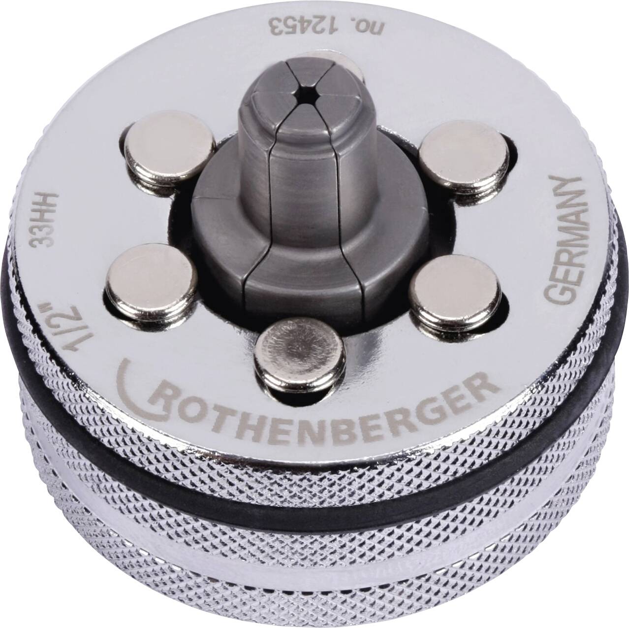 'Rothenberger Germany' pipe cutter attachment with metallic finish and adjustable components, used for precise cutting in plumbing tasks.