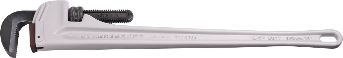 A heavy-duty manual pipe wrench with an adjustable jaw, made of steel, used for gripping and turning pipes during plumbing tasks.