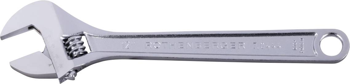 A metal adjustable wrench with a movable jaw is displayed against a white background.