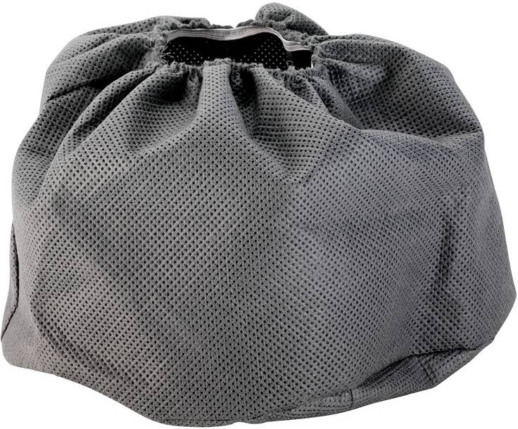 Gray mesh drawstring bag sitting closed on a white background.