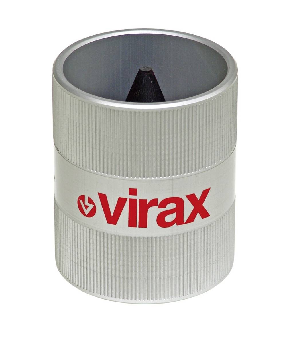 Gray cylindrical Virax tool with a hollow center and black cone insert, shown on a white background.
