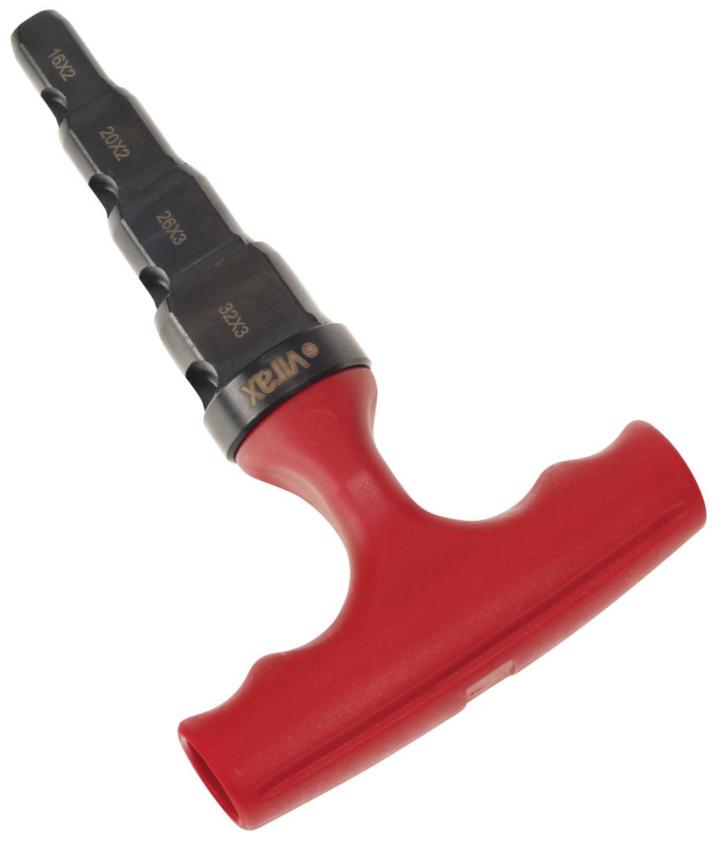 Red-and-black hand tool with a T-shaped grip and adjustable black shaft, shown on a white background.