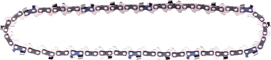 A rectangular chain saw blade set out flat, showing sharp metal teeth along its length, used for cutting wood.