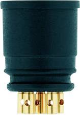 A black and gold hydraulic coupler with visible grooves, used for connecting components in hydraulic systems.