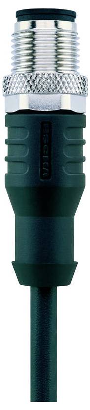 A black cylindrical cable connector with a threaded metal end, commonly used for industrial or electronic devices.