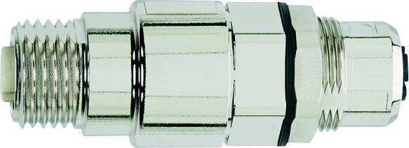 A metallic cylindrical pipe connector with threaded ends, designed for secure attachment in plumbing or industrial systems.