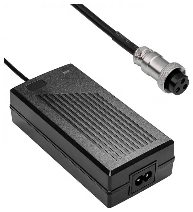A black rectangular power adapter with a ribbed top and a connector cable, used for charging or supplying power to electronic devices.