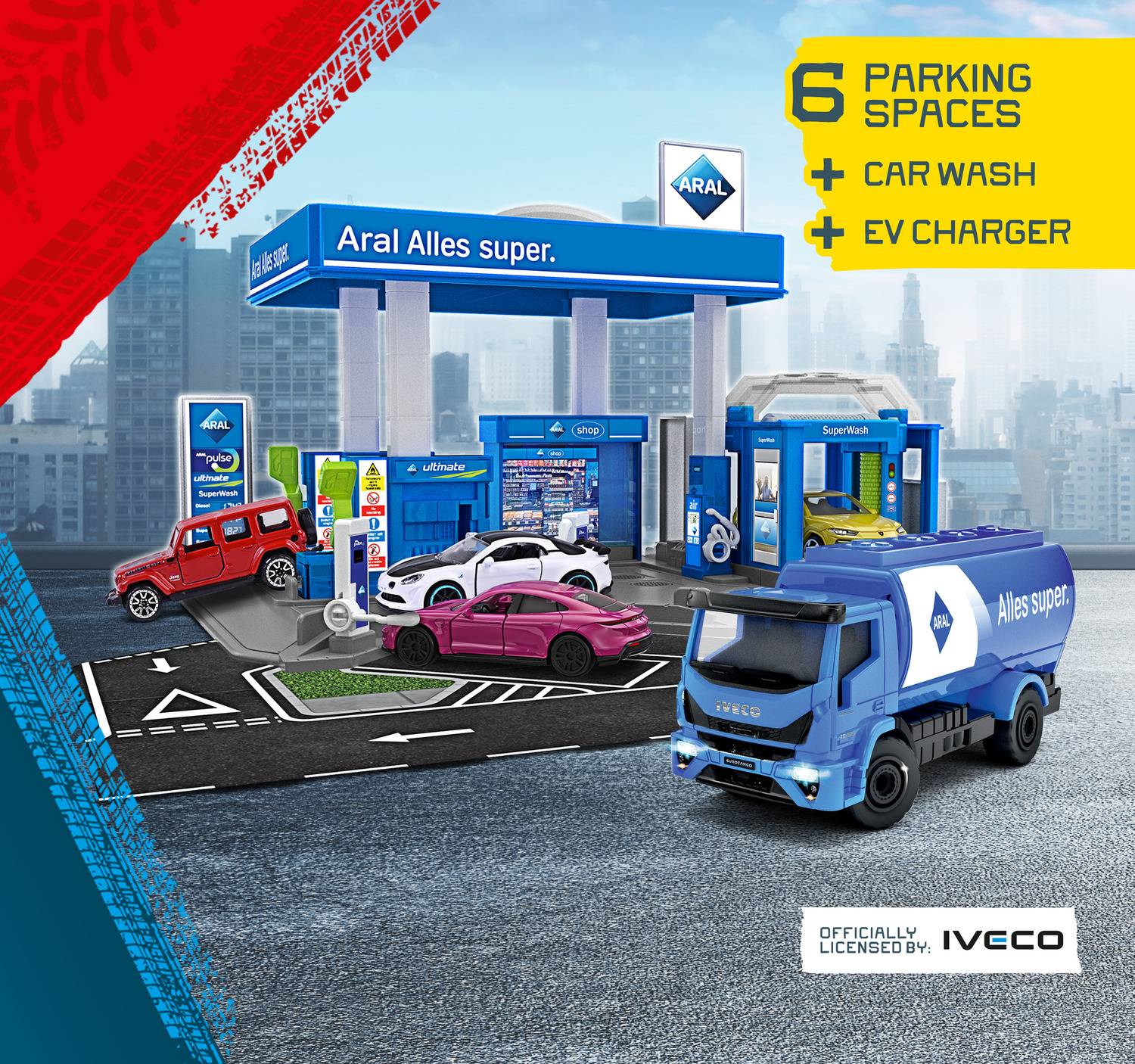 Majorette Petrol station Aral + 1 vehicle Tankstellen-Set