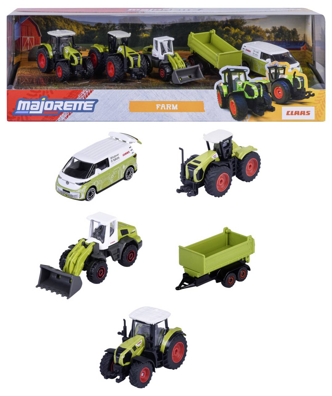 Majorette Claas, Volkswagen (VW) Claas Farm 5 Piece Giftpack Assembled Agriculture