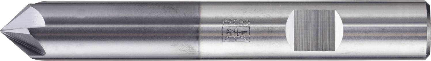 A metallic, cylindrical countersink drill bit with a conical tip and cylindrical base, often used for creating conical holes.