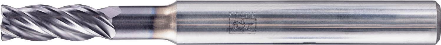 A close-up of a metal cutting tool with a spiral flute, likely used for machining or milling purposes.