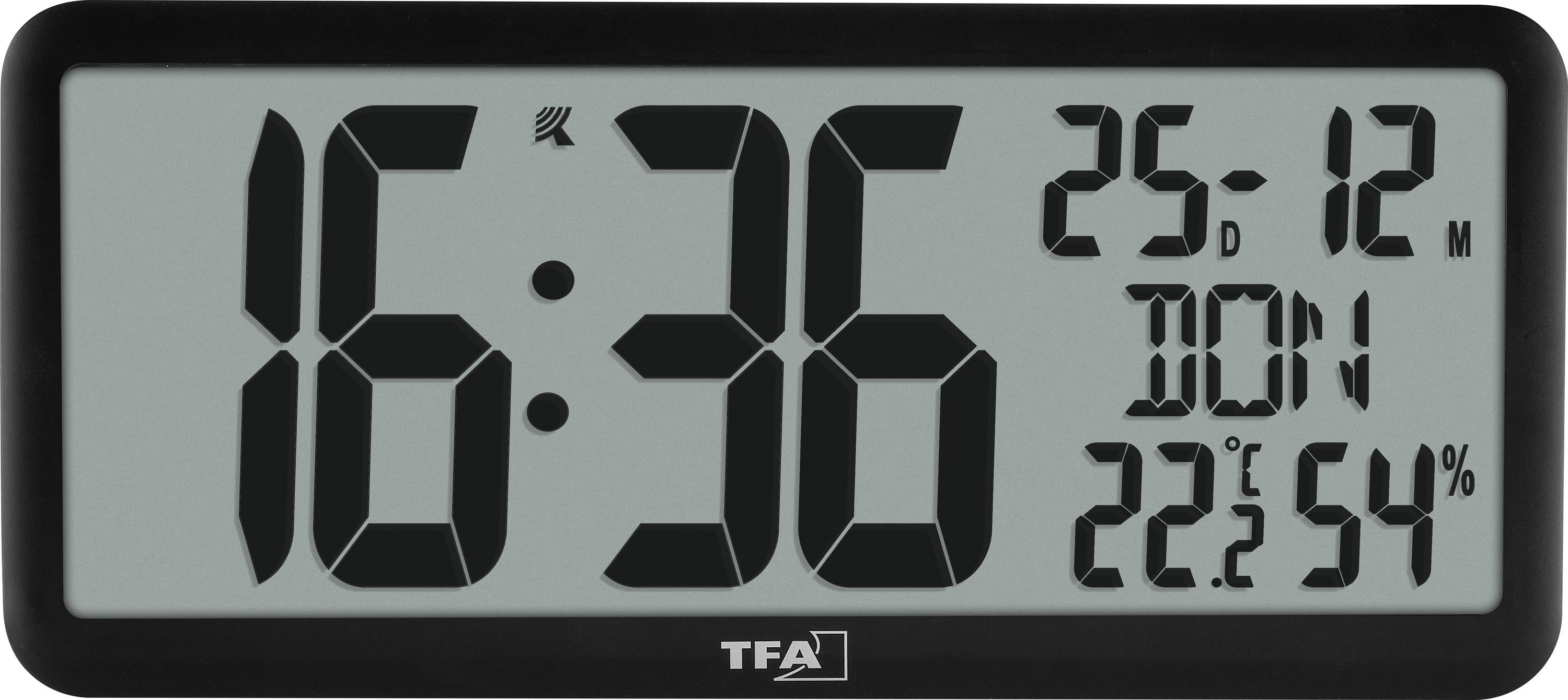 TFA Dostmann 60.4525.01 Radio Wall clock 356 mm x 161 mm x 27 mm Black Large display
