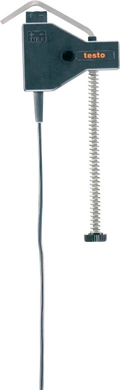 A digital temperature probe with a black casing and flexible metal sensor.