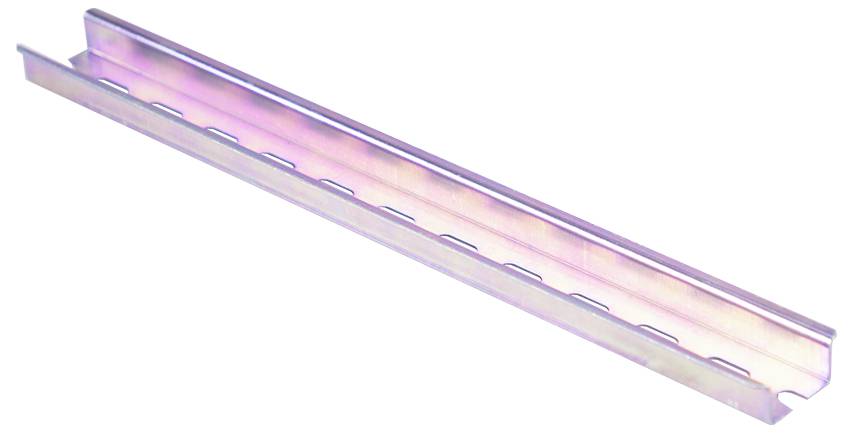A metal support bracket with a slotted design, typically used for mounting or securing objects in various construction or industrial applications.
