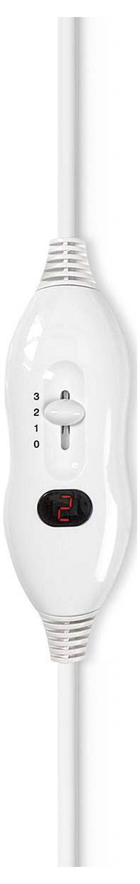 A white electronic remote with a sliding switch in the center, labeled 'auto,' with additional controls above and a digital display below.