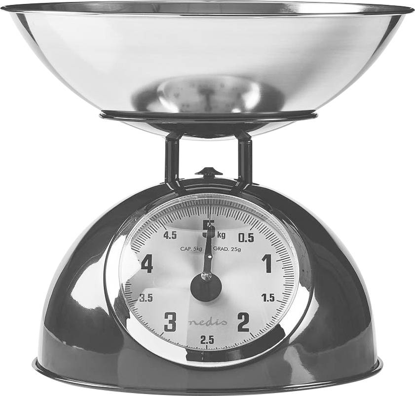 Nedis KASC110BK Kitchen scales Analogue Weight range=5 kg Black, Stainless steel 248 x 248 x 215