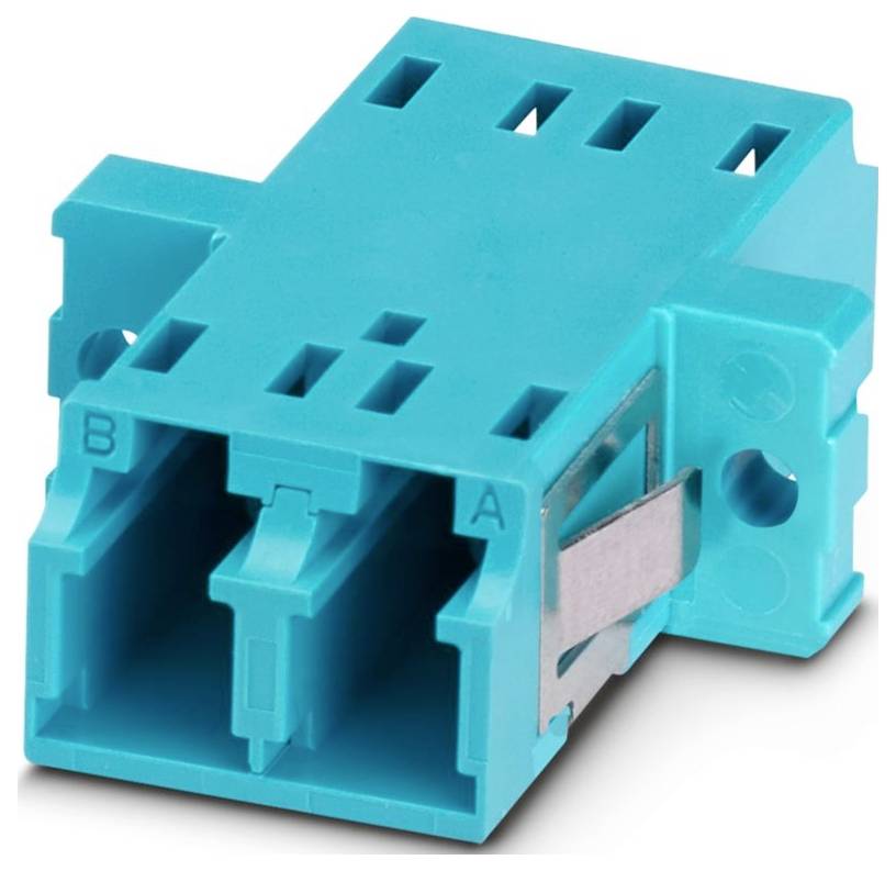 Blue plastic electronic connector with two slots labeled A and B.