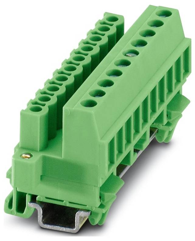 A green electrical terminal block with multiple connections for wiring, designed for easy installation and secure electrical connections.