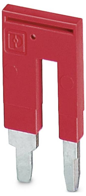 A red automotive fuse, featuring two prongs at the bottom, commonly used to protect electronic circuits in vehicles from overcurrent.