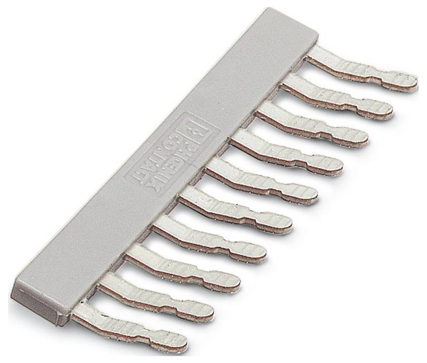 A gray plastic comb designed for depinning electronic connectors, featuring nine metal pins for removing wire terminals from plastic housings.