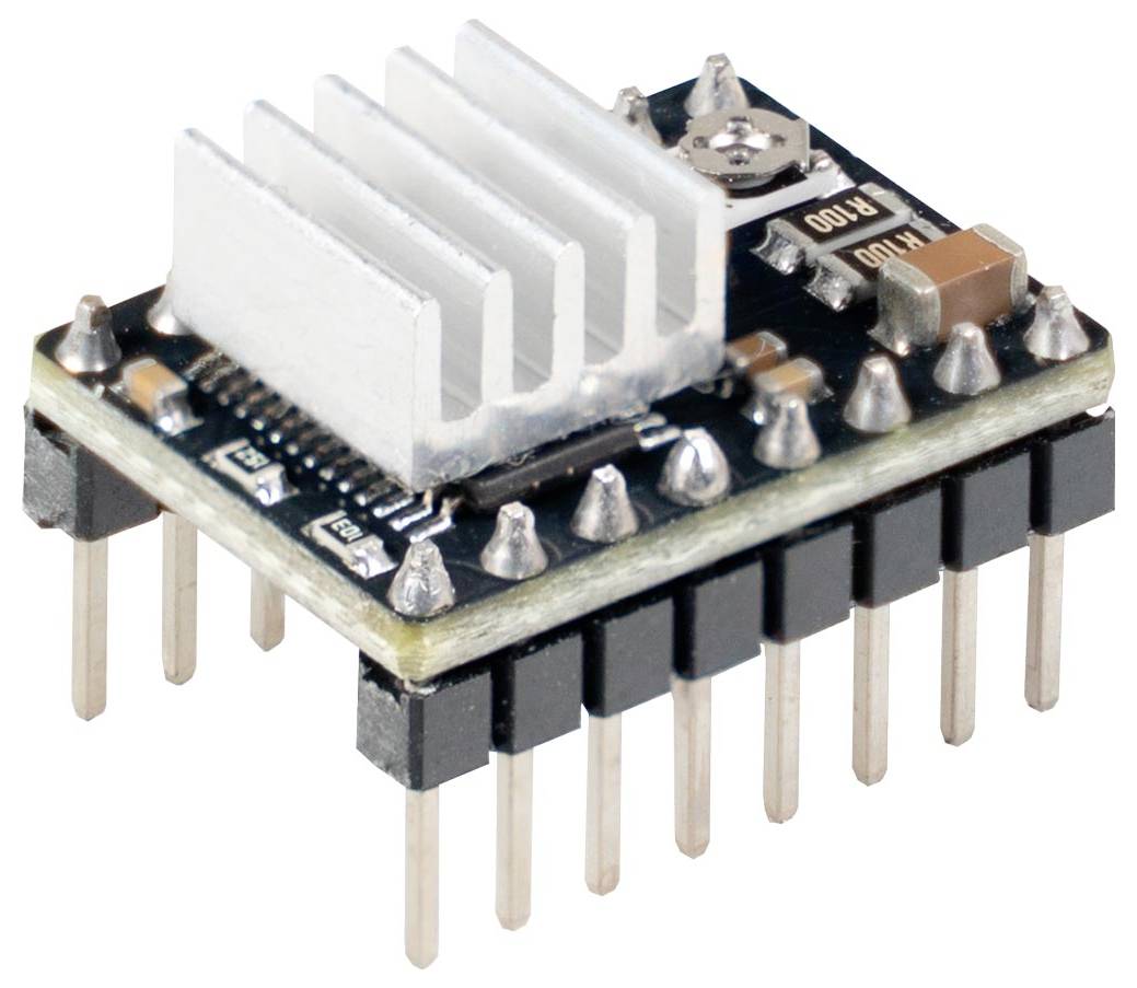 A small electronic component with pins, featuring a heatsink on top; used for controlling motor functions in electronic circuits.