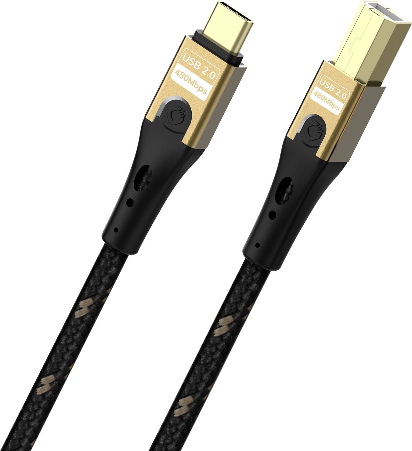 'USB 2.0 480Mbps' cable with USB-C and USB-A connectors, black braided design.