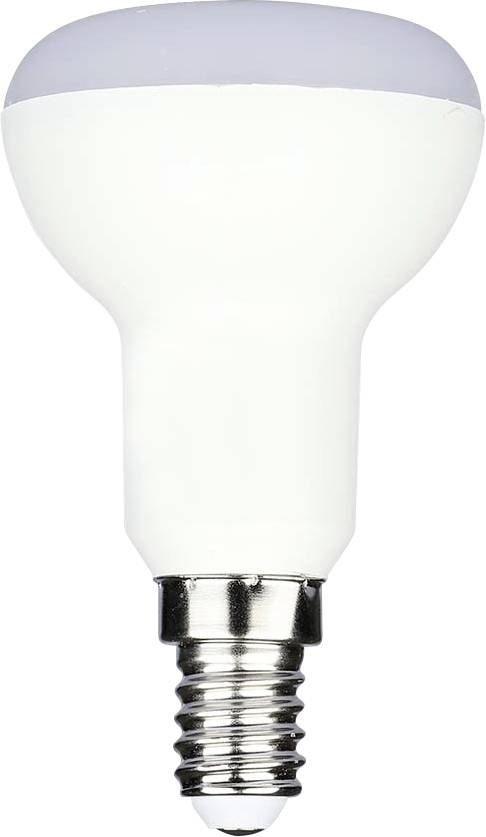 A white LED light bulb with a silver screw base, shaped like a standard bulb with a slightly wider top, suitable for small fixtures.
