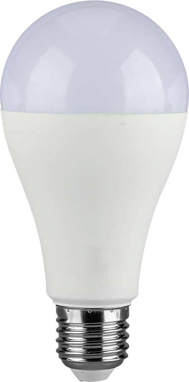 An LED light bulb with a white base and metallic screw, designed for efficient energy use and long-lasting illumination.