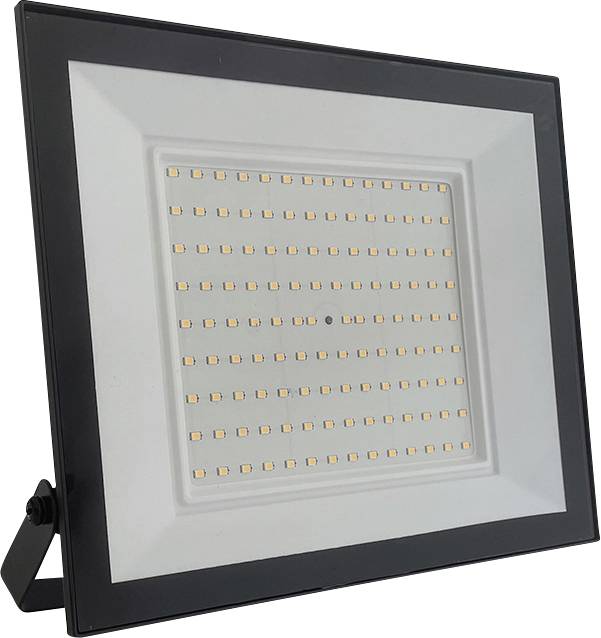 A rectangular LED floodlight with multiple small light-emitting diodes on the front panel, encased in a black and silver frame.
