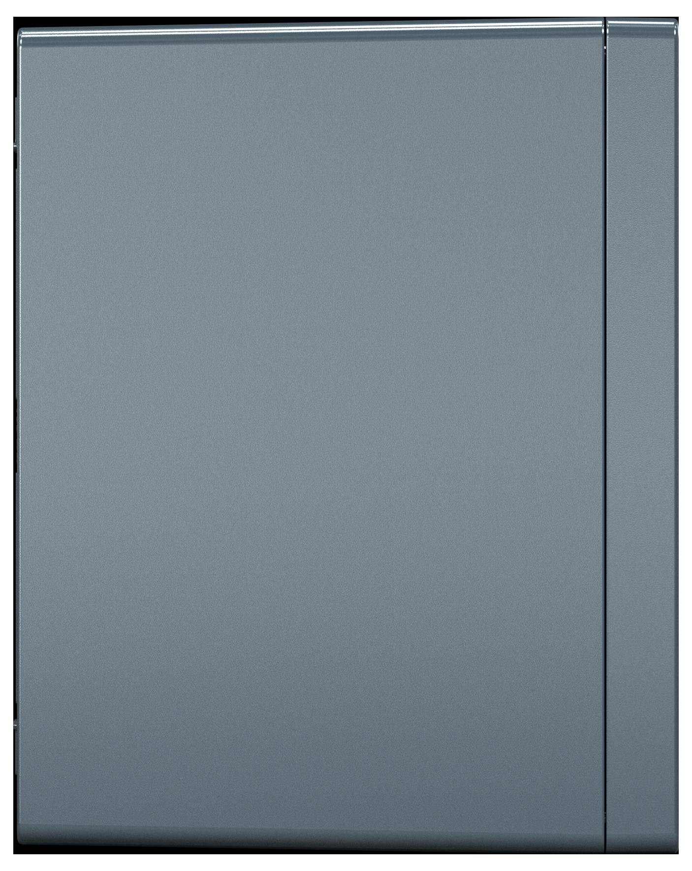 A sleek, metallic cabinet with a modern design in a cool blue finish, featuring a smooth surface and minimalistic style.
