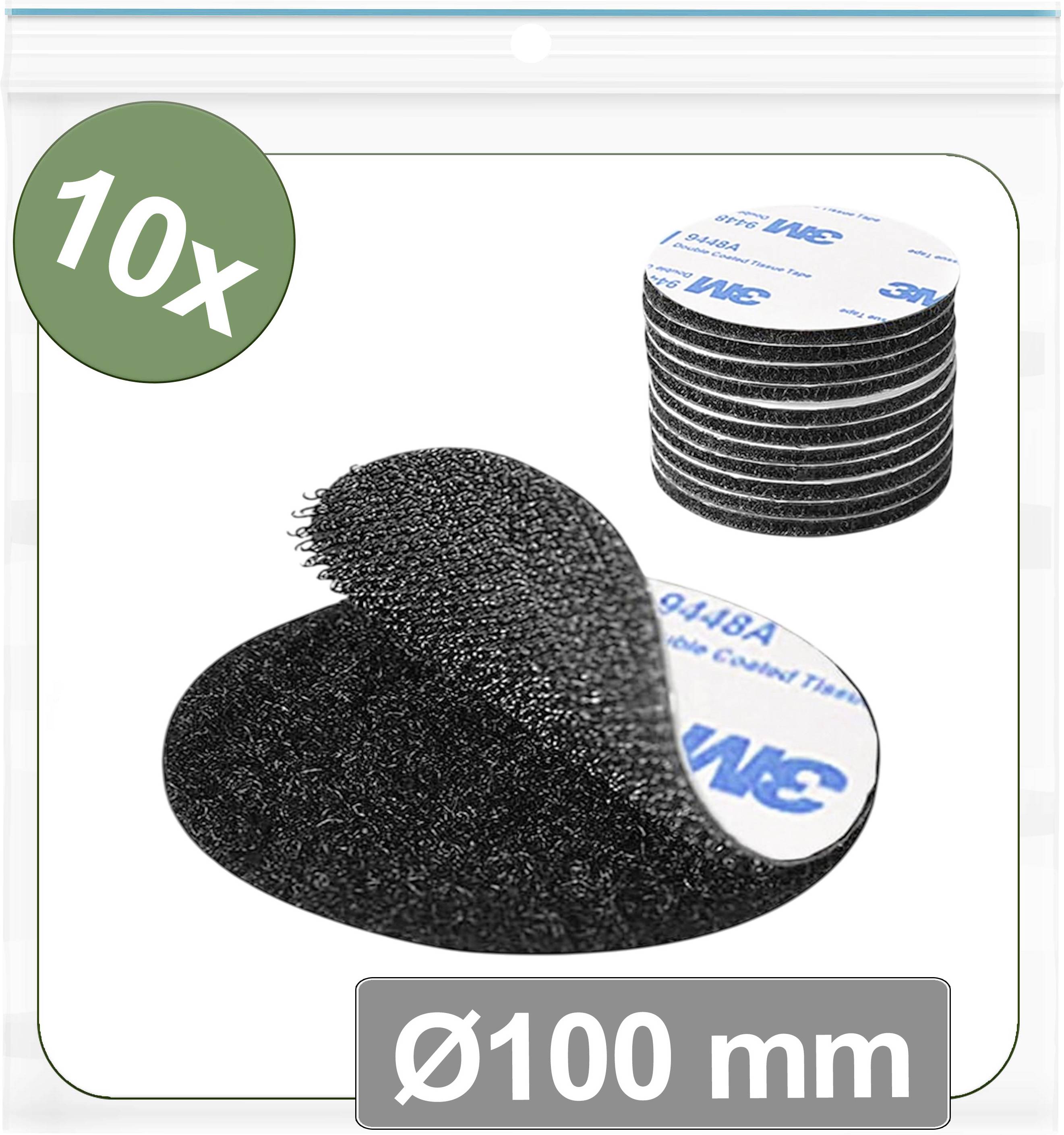 Pack of 10 black hook and loop sanding discs, 100mm diameter.