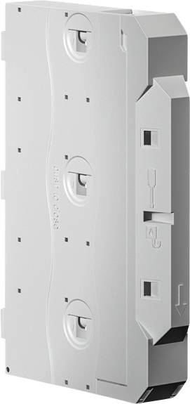 A gray, rectangular, spiral cable management module designed for organizing and routing electrical or data cables.