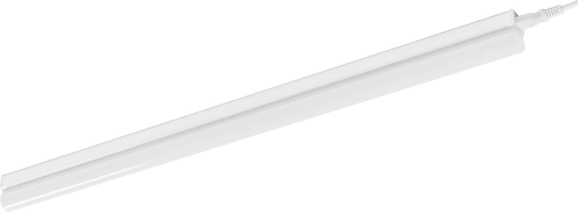 A white, long, cylindrical LED strip light with an electrical cord attached on one end, designed for interior usage.