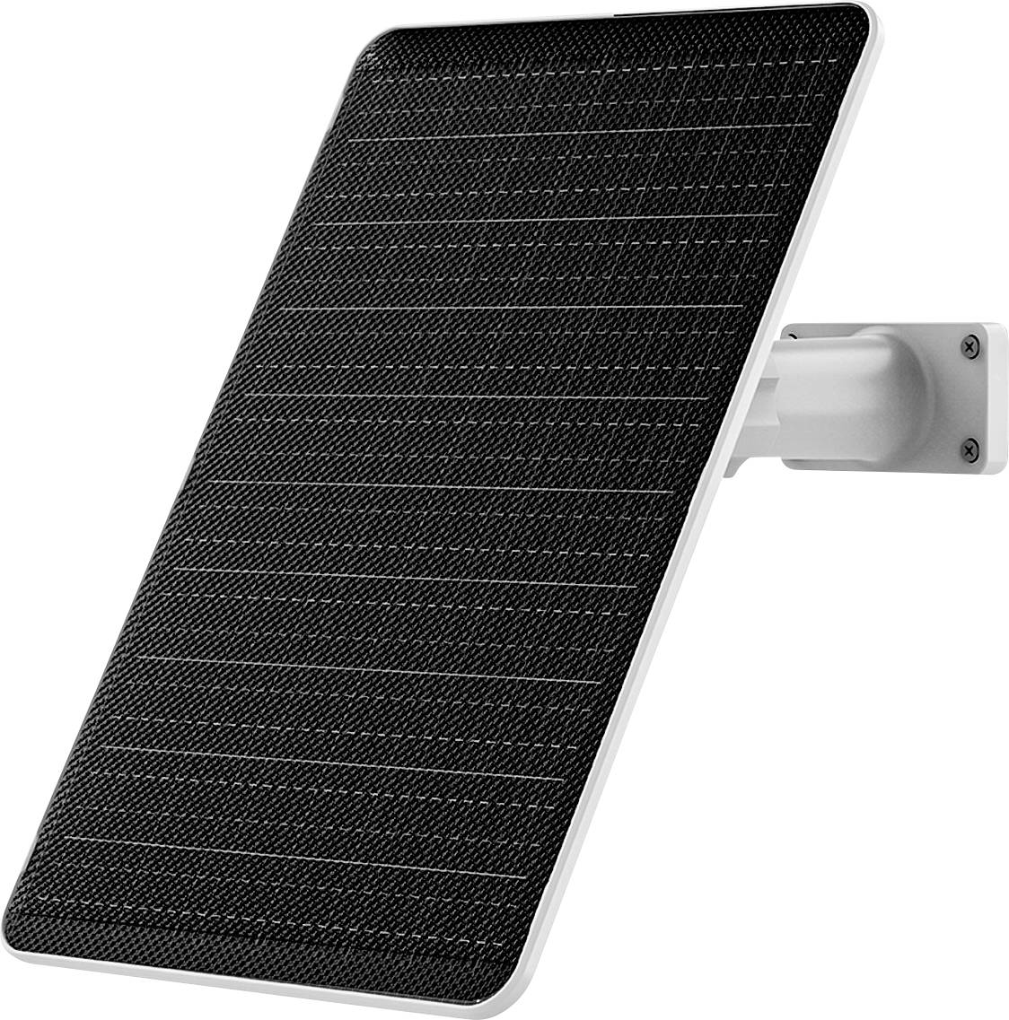 A solar panel mounted on a wall bracket, tilted to capture sunlight, used for converting solar energy into electricity.