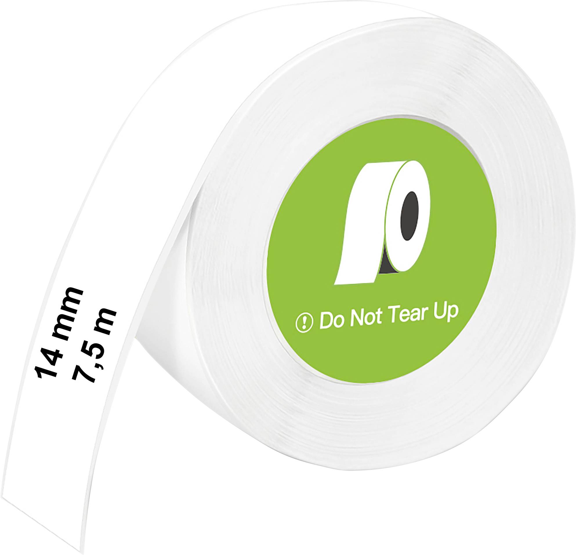 A roll of adhesive tape labeled 'Do Not Tear Up', with dimensions 14 mm by 7.5 m printed on the side.