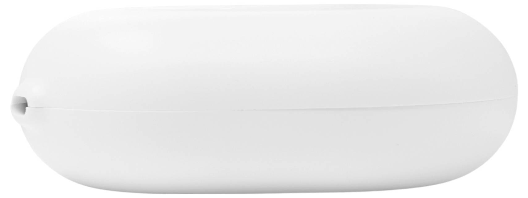 White oval soap bar with smooth surface, resting horizontally against a plain background.