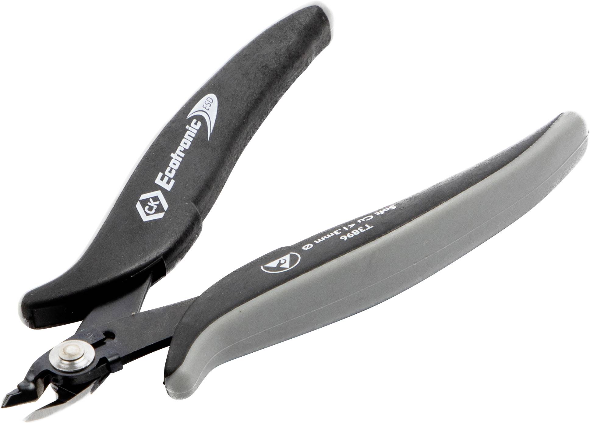 Black Erematic cutting pliers with ergonomic handles, angled blades for precision cutting in electronics or jewelry work.