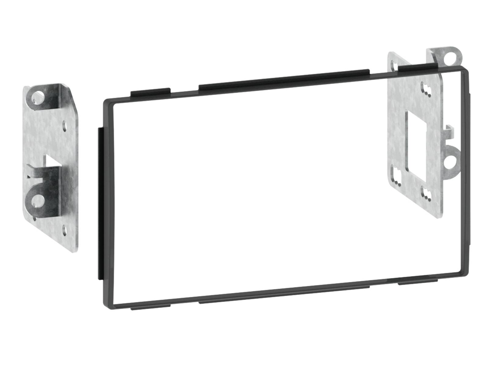 Black rectangular mounting frame with two metal wall brackets on either side, shown on a white background.